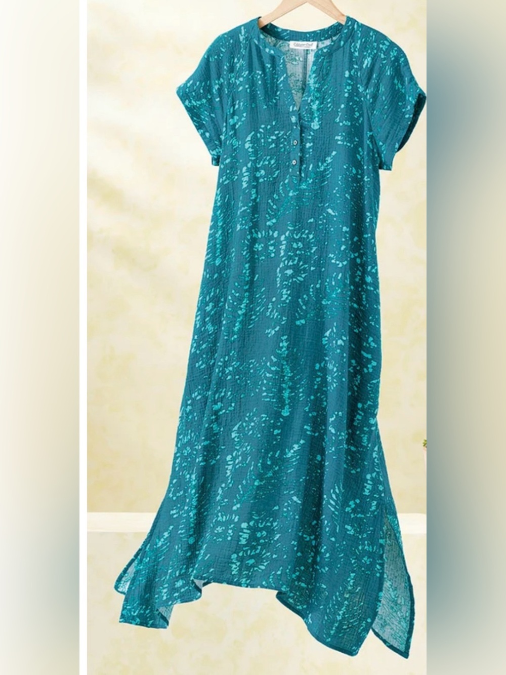 Coldwater Creek Batik Brushstroke Caftan in Mallard